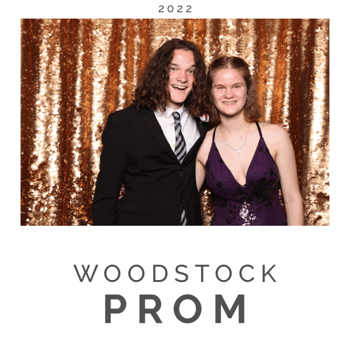 gif of 2 high schoolers in a branded Woodstock, Vermont prom photo booth